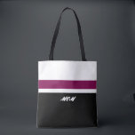 Mom Modern Striped Tote Bag<br><div class="desc">Mom modern striped tote bag. Large black,  white,  and purple stripes with MOM text field. Keep MOM or replace with your own personalized text.</div>
