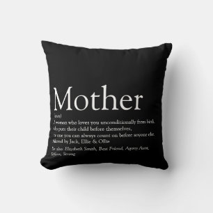 Mom Mother Definition Modern Black and White Cushion
