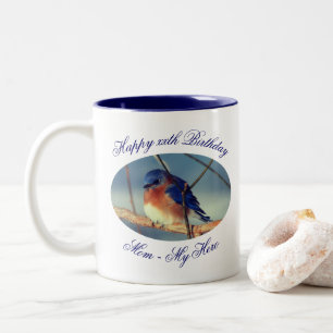 Mom My Hero Happy Birthday Bluebird Personalized Two-Tone Coffee Mug