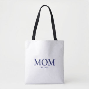 Mom navy blue white custom established date cute tote bag