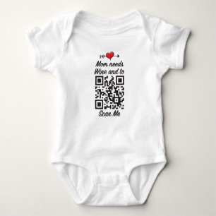 Mom Needs Wine and to Scan me QR code Baby Bodysuit