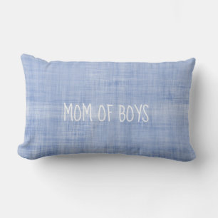 MOM OF BOYS Blue Linen Wash Sweet Keepsake Decor Lumbar Cushion