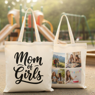 Mom of Girls Brush Script Four Photo Tote Bag