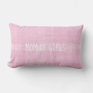 MOM OF GIRLS Pink Linen Heart Sweet Decor Mother Lumbar Cushion
