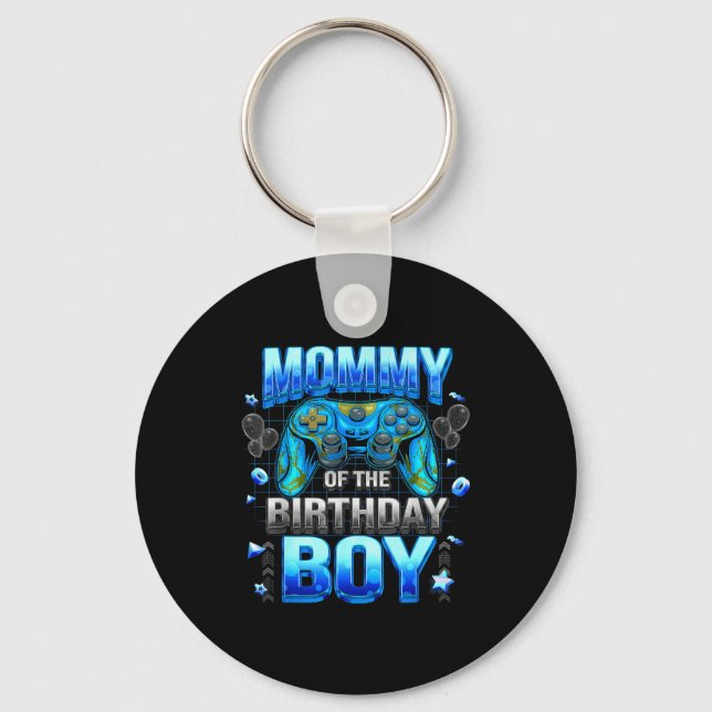 Mom Of The Birthday Boy Cool Gamer Funny Video Gam Key Ring (Front)