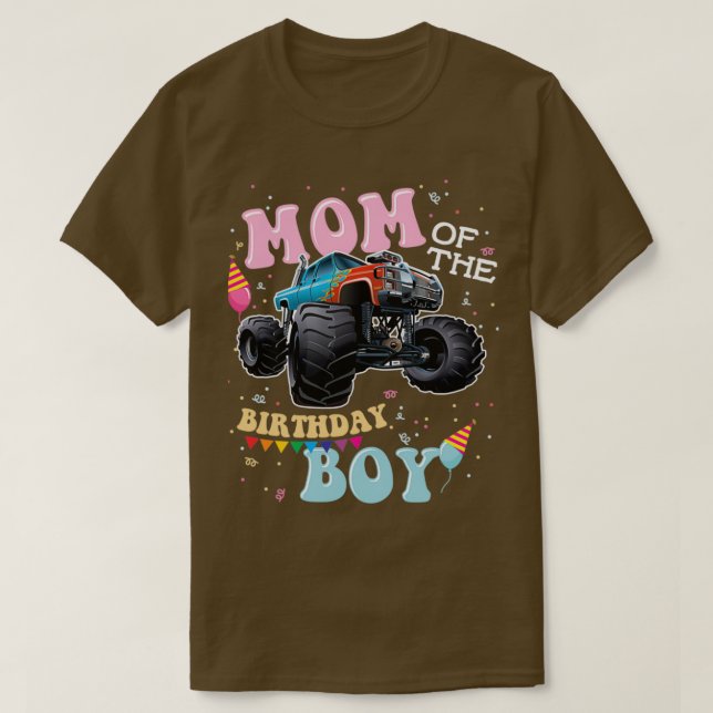 Mom of the Birthday Boy Monster Trucks T-Shirt (Design Front)