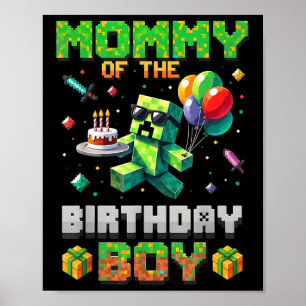 Mom Of The Birthday Boy Party Video Gamer Pixel Nu Poster