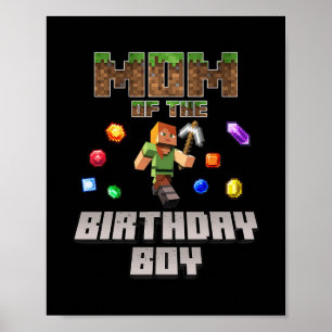 Mom Of The Birthday Boy Video Gamer Pixel Number  Poster