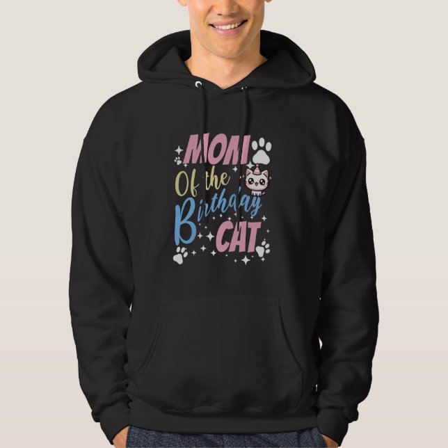 Mom of the Birthday Cat Cute Kawaii Hoodie (Front)