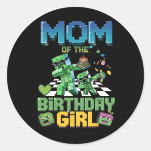 Mom Of The Birthday Girl Funny Video Game Pixel Gi Classic Round Sticker