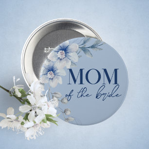 Mom of the Bride Blue Floral Bridal Shower Button