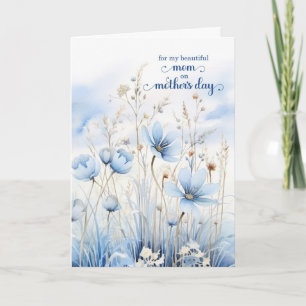Mom on Mother's Day Blue Watercolor Wildflowers Holiday Card