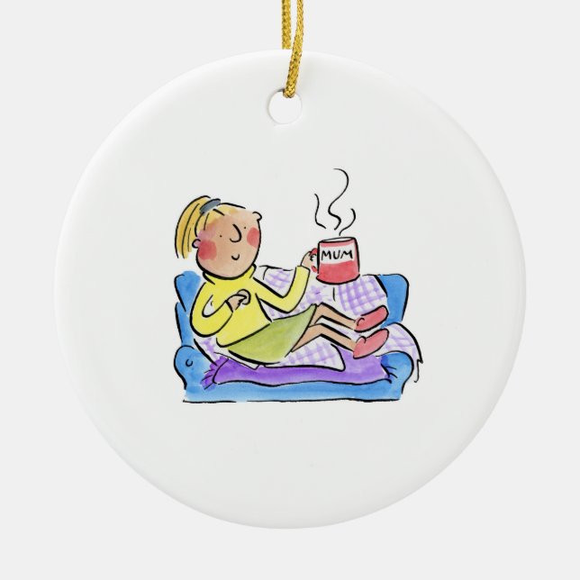 Mom on the sofa ceramic tree decoration (Front)