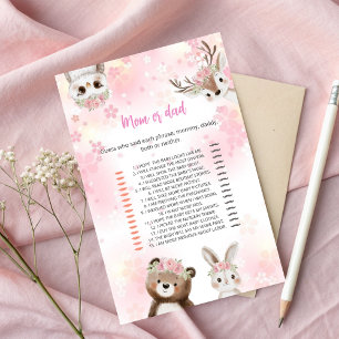Mom or Dad Guessing Game - Pink Woodland Theme