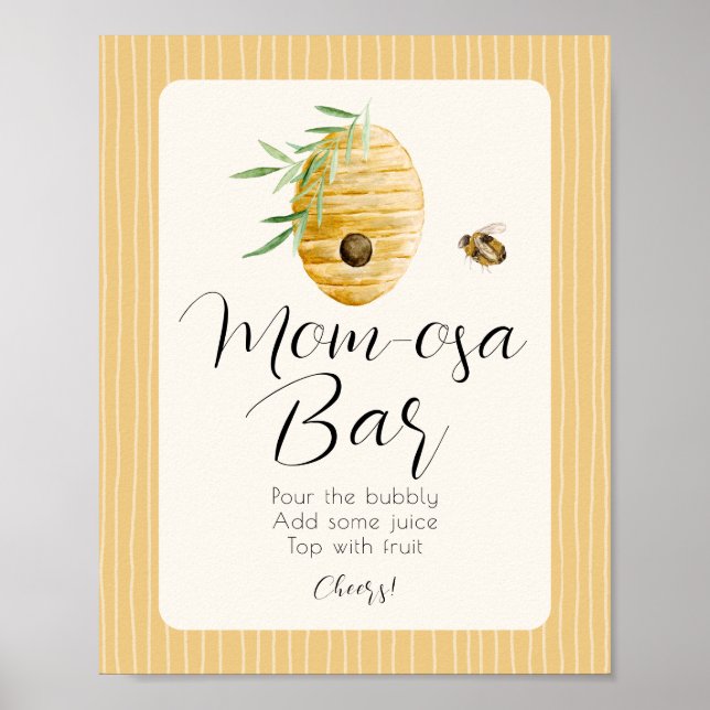 Mom-osa Bar Bee Themed Baby Shower Table Sign (Front)