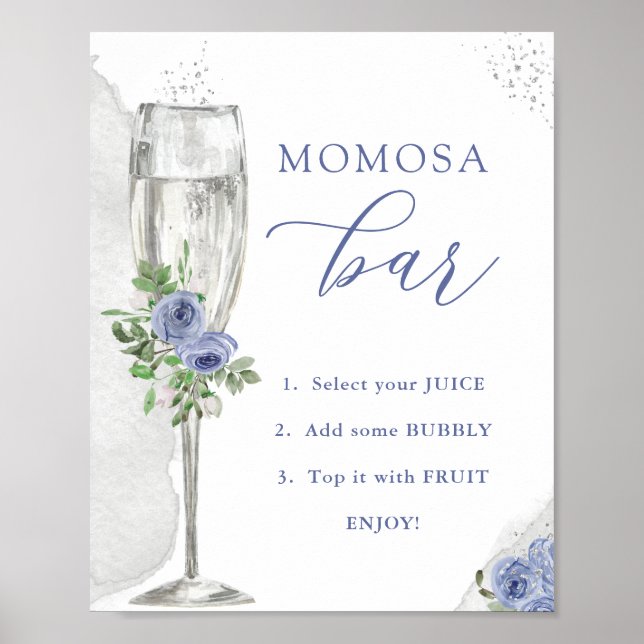 "MOM"osa Bar, Blue Silver Flowers & Glass, Shower Poster (Front)