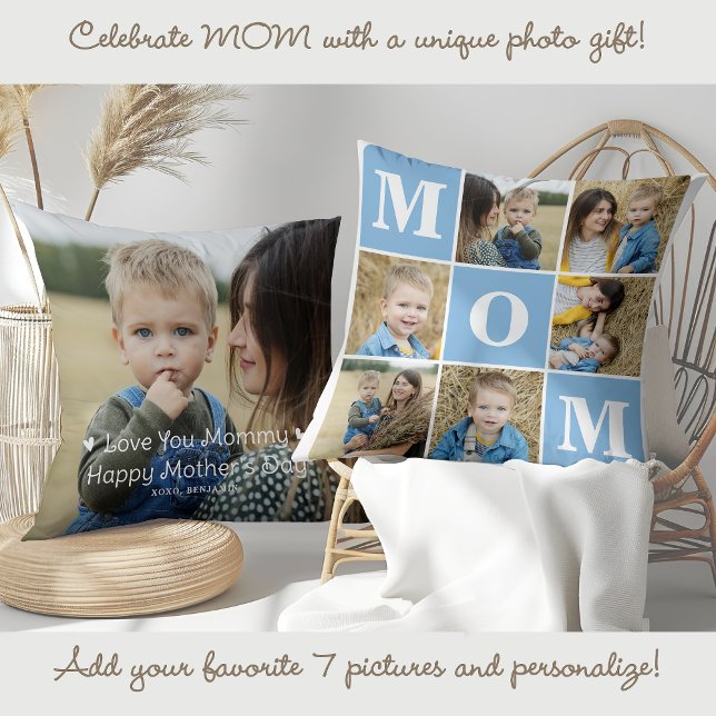 MOM Personalised 7 Photo Collage Mother's Day  Cushion (Creator Uploaded)