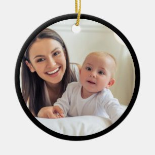 Mom Photo Minimal Typography Established Year Ceramic Tree Decoration