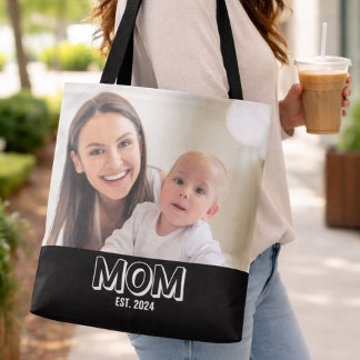 Mom Photo Minimal Typography Established Year Tote Bag