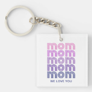Mom   Pink and Purple Disco Style Text and Photo Key Ring