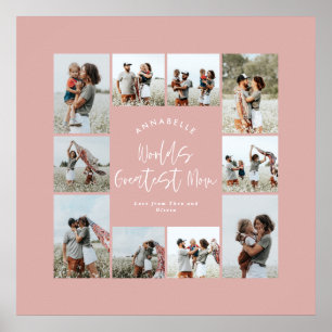 Mom pink elegant modern minimal photo collage poster