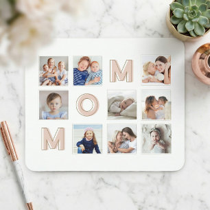MOM Pink Letters Nine Family Photo Grid Collage Mouse Pad