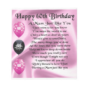 Mom poem  - 60th Birthday Notepad