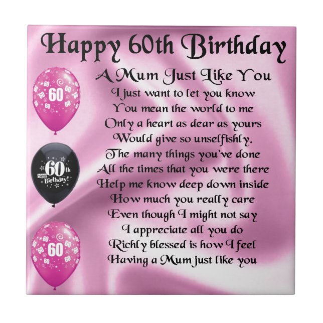 Mom poem  - 60th Birthday Tile (Front)