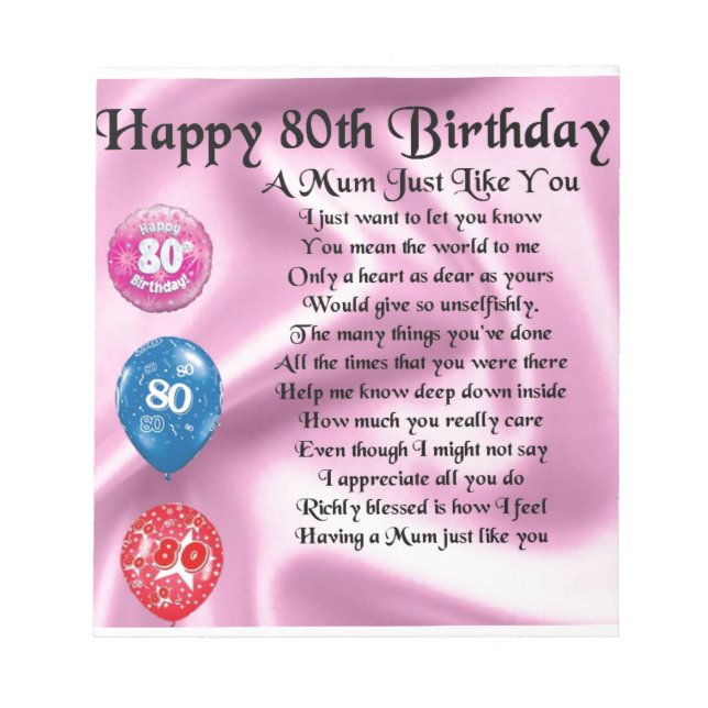 Mom Poem - 80th Birthday Notepad (Front)