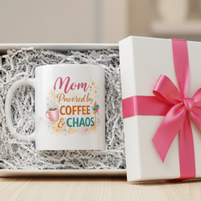 Mom Powered by Coffee & Chaos Mug (Creator Uploaded)