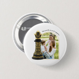 MOM Queen of my life, Golden Script Black Chess  6 Cm Round Badge