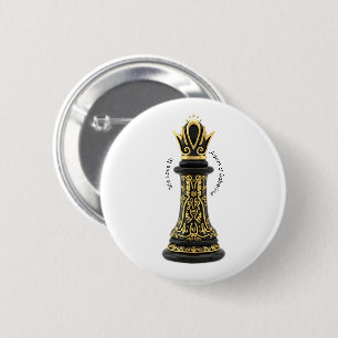 MOM Queen of my life, Golden Script Black Chess  6 Cm Round Badge