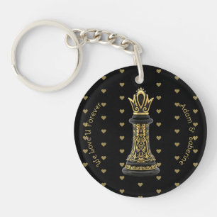 MOM Queen of my life, Golden Script Black Chess  Key Ring