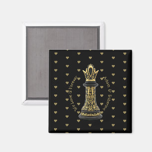 MOM Queen of my life, Golden Script Black Chess  Magnet