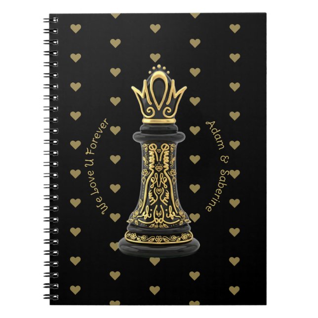 MOM Queen of my life, Golden Script Black Chess  Notebook (Front)