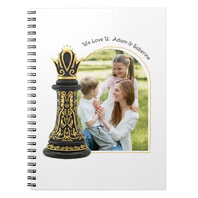 MOM Queen of my life, Golden Script Black Chess  Notebook (Front)