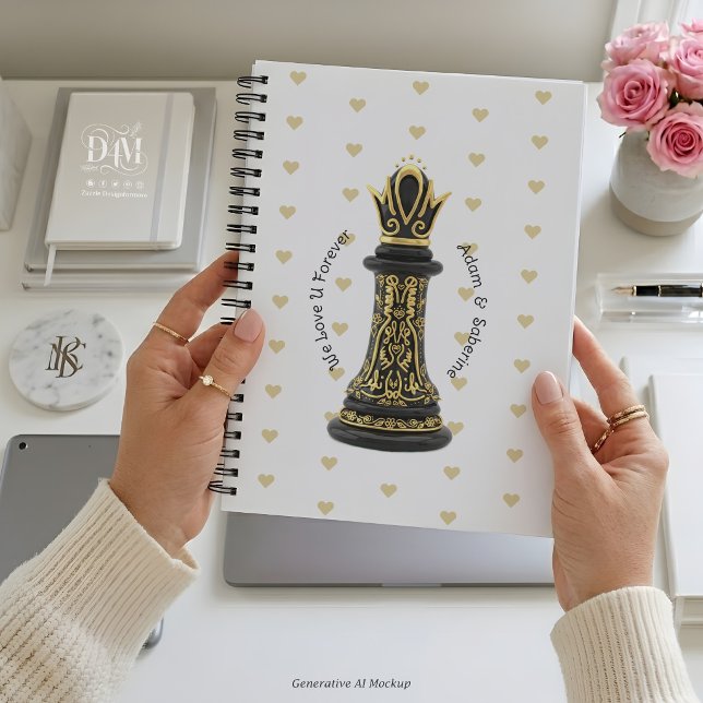 MOM Queen of my life, Golden Script Black Chess  Notebook (Creator Uploaded)