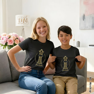 MOM Queen of my life, Golden Script Black Chess  T-Shirt
