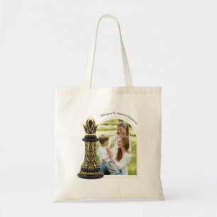 MOM Queen of my life, Golden Script Black Chess Tote Bag