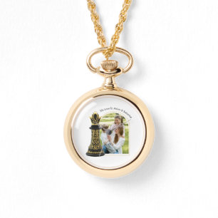 MOM Queen of my life, Golden Script Black Chess Watch