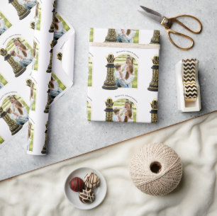 MOM Queen of my life, Golden Script Black Chess Wrapping Paper