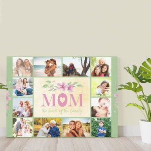 Mom Quote The Heart of the Family Green 12 Photo Canvas Print