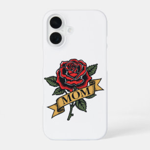 Mom Rose Vintage Tattoo Style Red Rose Banner iPho iPhone 16 Case