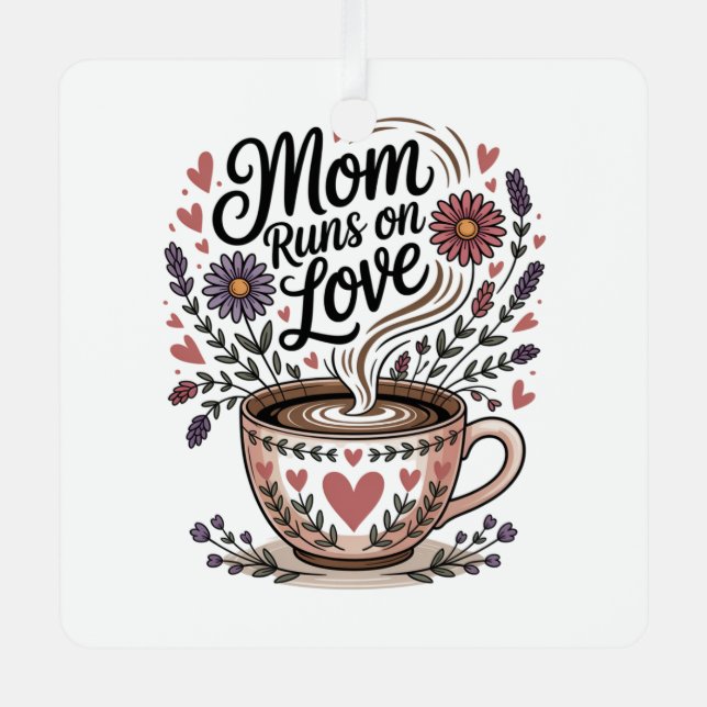 Mom Runs On Love Metal Tree Decoration (Front)