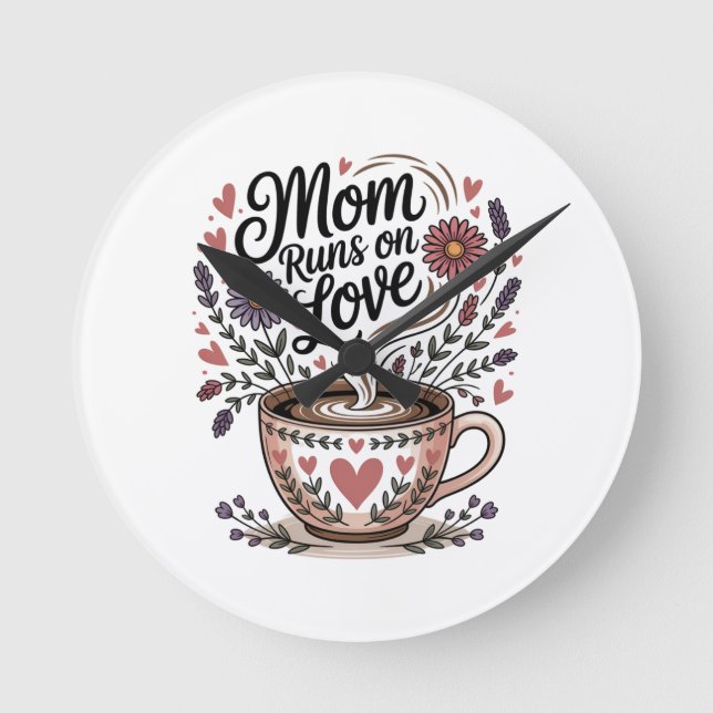 Mom Runs On Love Round Clock (Front)