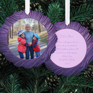 Mom Satin Purple And Pink 60th Birthday Photo Tree Decoration Card