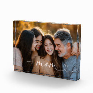 Mom Script Heart Photo Acrylic Block Gift