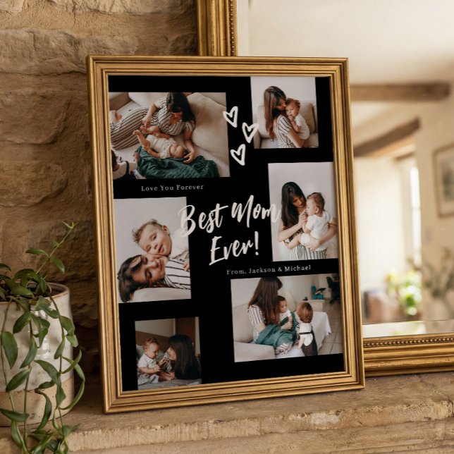 Mom Script Typography 6 Photo Collage in Black Poster (Creator Uploaded)