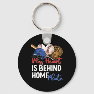Mom Sell Softll My Heart Is Behind Home Plate Catc Key Ring