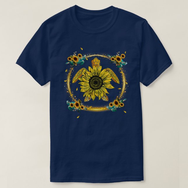 Mom Sunflower Turtle Personalized Grandma Mom  T-Shirt (Design Front)